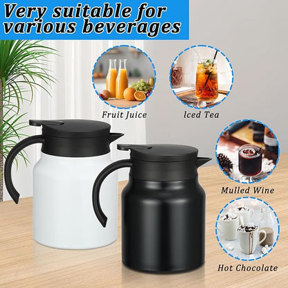 Small Thermal Coffee Carafe Stainless Steel Insulated Creamer Carafe Tea Pot 34Oz Insulation Pot (Black and White, 1000ML(34Oz))