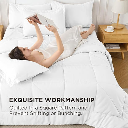 7 Pieces King Comforter Set - Utral Soft Microfiber Bedding Set, Thick Duvet Insert Bed in a Bag Without Rustling Noise for All Season, White (102"x90")