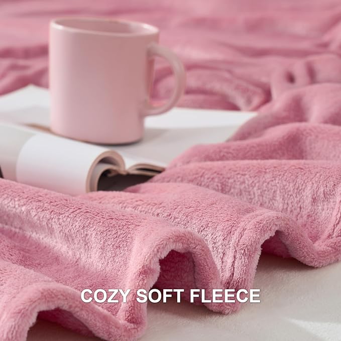 Hansleep Fleece Dusty Rose Full Blanket, Super Soft Flannel Fuzzy Plush Cozy Blanket for All Seasons, Dusty Rose, Full 84x90 Inches