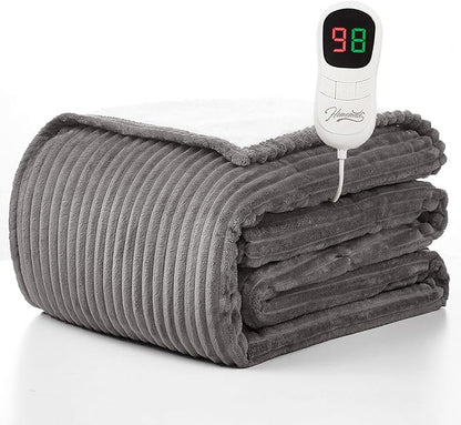Homemate Electric Heated Blanket Twin Size - 62"x84" Heating Blanket Twin Size 1/2/4/6/8 Hours Auto-Off 10 Heat Level Over-Heat Protection Soft Flannel Sherpa ETL Certification