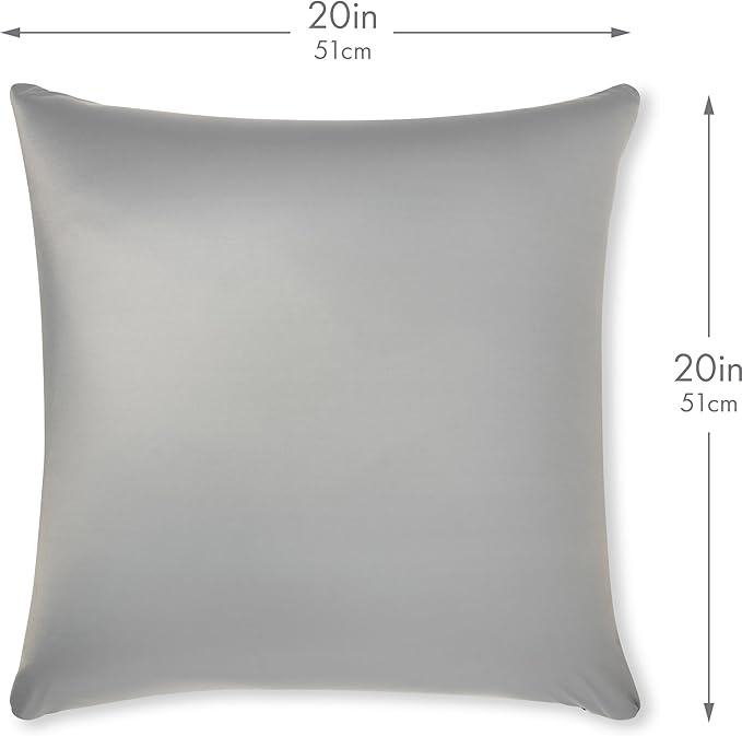 PILLOWY 20"x20" Throw Pillowcases (Cover Only) - 85/15 Nylon, Spandex - Luxurious, Silky, Stretchy & Soft - 1Pcs Solid Color - A Perfect Choice for Couch Chairs Sofa Bed Adult/Kids Bedroom, Light Grey