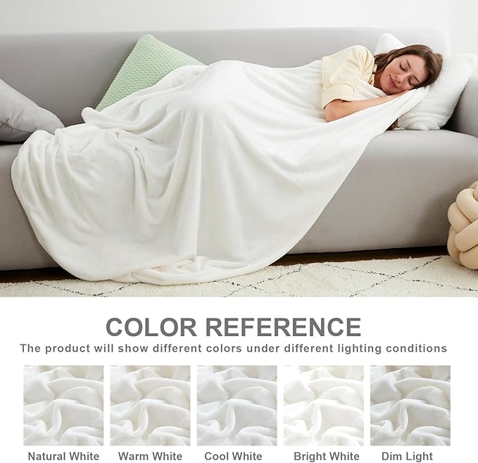 Hansleep Fleece Blanket for Couch White, Super Soft Throw Blanket Flannel Fuzzy, Plush Cozy Blanket for All Seasons, White, Throw 50x60 Inches