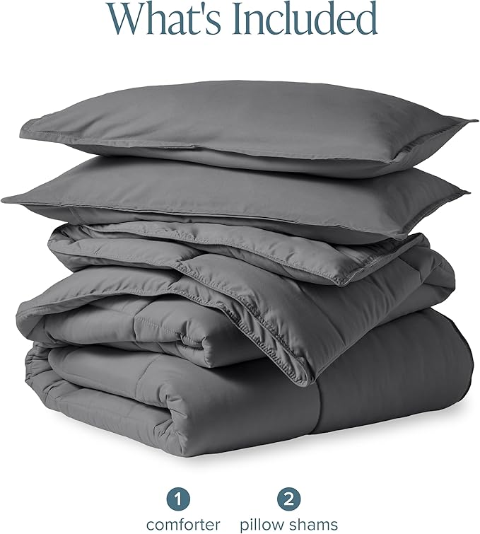 Bare Home Comforter Set - Oversized Queen Size - Ultra-Soft - Goose Down Alternative - Premium 1800 Series - All Season Warmth (Oversized Queen, Grey)