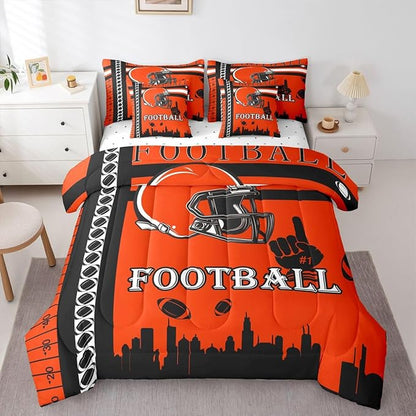 Feelyou Football 7 Pieces Comforter Sets Rugby Sports Bedding Set Full Size Sports Theme Bed in a Bag with Comforter, Sheets, Pillowcases & Cushion Cover