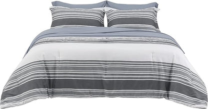 Bedsure Full Comforter Set 7 Pieces, Dark Grey Striped Bedding Set for All Seasons, Reversible, Cationic Dyeing Bed in a Bag with Comforter, Sheets, Pillowcases & Shams