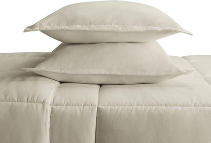 SERTA Simply Clean Ultra Soft Hypoallergenic Solid 3 Piece Comforter Set, Full/Queen, Khaki