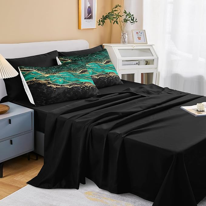 Green Marble Comforter Set Emerald Green Bedding Comforter Black Gold Marble River Abstract Texture Black and Green Comforter Full Size Bed in a Bag 8 Pieces