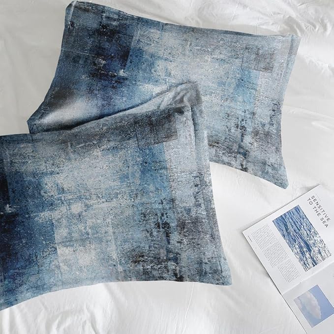 Comforter Set Twin Size, Navy Indigo Blue 2 Pcs Soft Bedding Set for Kids and Adults, Contemporary Abstract Gray Comforter Set with Pillowcase, for Bedroom Bed Decor