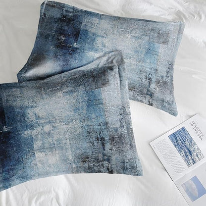 Comforter Set Full Size, Navy Indigo Blue 3 Pcs Soft Bedding Set for Kids and Adults, Contemporary Abstract Gray Comforter Set with 2 Pillowcases, for Bedroom Bed Decor