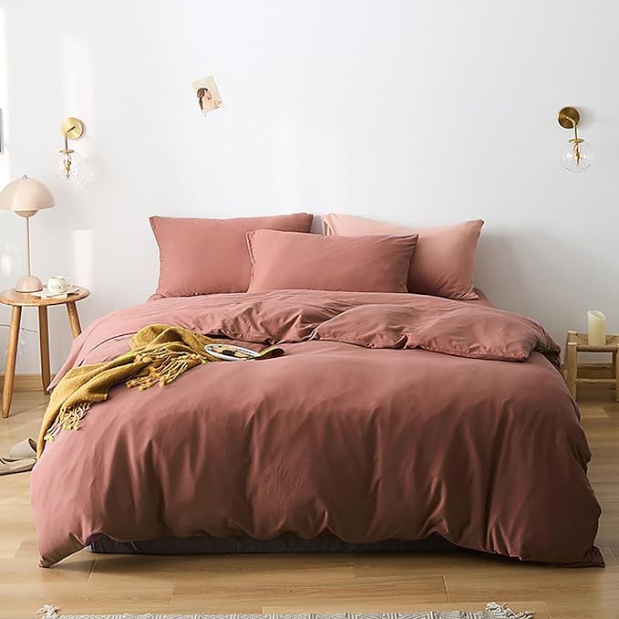 Cottonight Brick Red Comforter Set Full Bedding Set Quilts Blanket 3 Piece Breathable Soft Blackish Red Comforter with 2 Pillowcases for Full Bed Hotel Quality