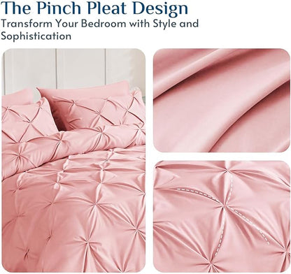 JOLLYVOGUE Twin XL Comforter Set 5 Pieces - Bed in a Bag Twin XL for All Season, Pintuck Bedding Comforter Sets with Comforter, Flat Sheet, Fitted Sheet and Pillowcases & Shams, Pink