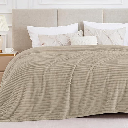 BEDELITE King Size Blanket for Bed, 300GSM Soft & Warm Fleece Blanket, Decorative and Giftable Striped Linen Blankets for Women, Men, 108"x90"