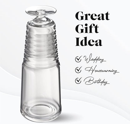 American Atelier 32 oz Bedside Water Carafe Set – 11" Glass Pitcher with Footed Tumbler Lid for Nightstand, Guest Room, Office, Bathroom, Durable, Stylish Drinkware for Everyday Use (Gray)