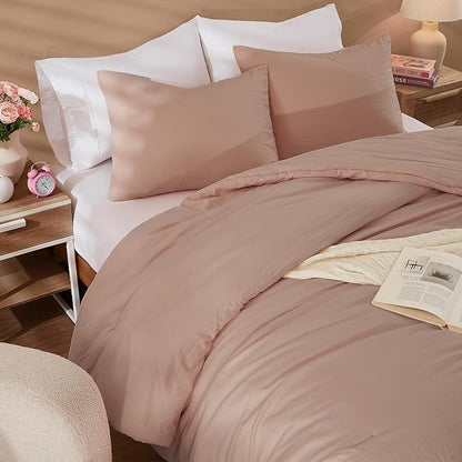 WRENSONGE Queen Comforter Set - 3 Pieces Dusty Pink Comforter Prewashed Soft Lightweight for All Seasons,Fluffy Down Alternative Comforters Queen Size with 2 Pillow Shams