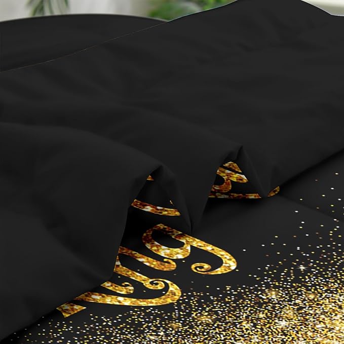 Comforter Set Full Size, King Queen Black Gold Crown 7 Pcs Bedding for Kids and Adults, Royal Love Bed Sheet Sets with Fitted Sheet 2 Pillowcases & 2 Shams for Bedroom Bed Decor