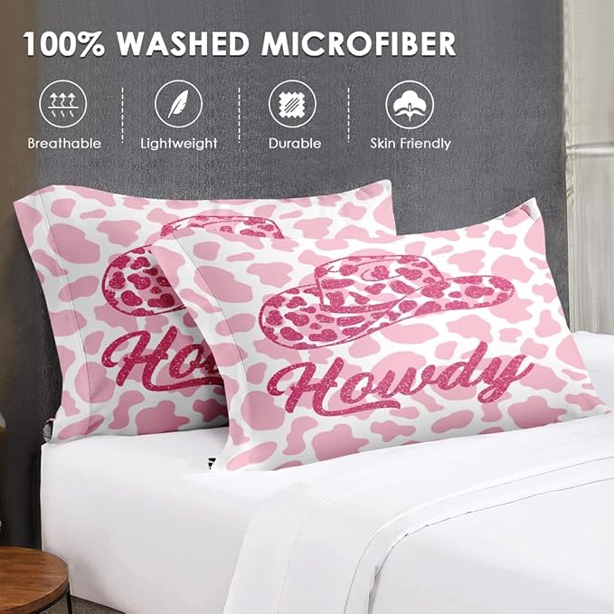 King Size Comforter Set with 2 Pillowcases, Western Cowboy Cow 3 Pcs Bedding for Kids and Adults, Pink Cowgirl Leopard Print Soft Comforter Set for Bedroom Bed Decor