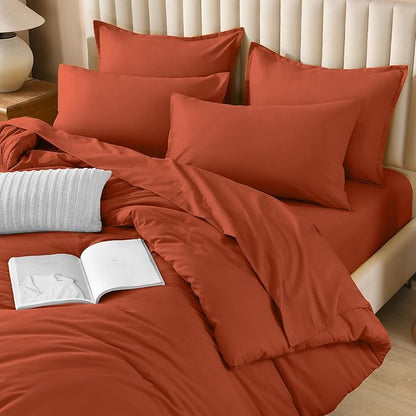 Litanika Oversized King Comforter Sets Burnt Orange - 7 Pieces Bed in a Bag Oversized King Bedding Comforter Sets, Solid Lightweight Bed Set with Comforter, Sheets, Pillowcases & Shams