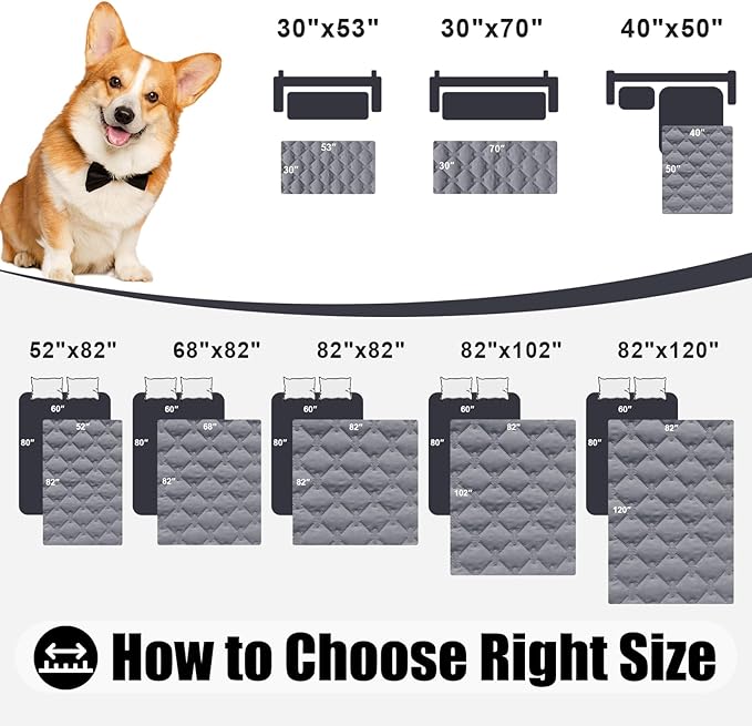 Smiry Waterproof Dog Bed Cover Blanket, Soft Reversible Pet Blanket, Washable Leakproof Cats Dogs Couch Cover for Sofa, Couch, Furniture (82x120 Inch, Grey/Light Grey)