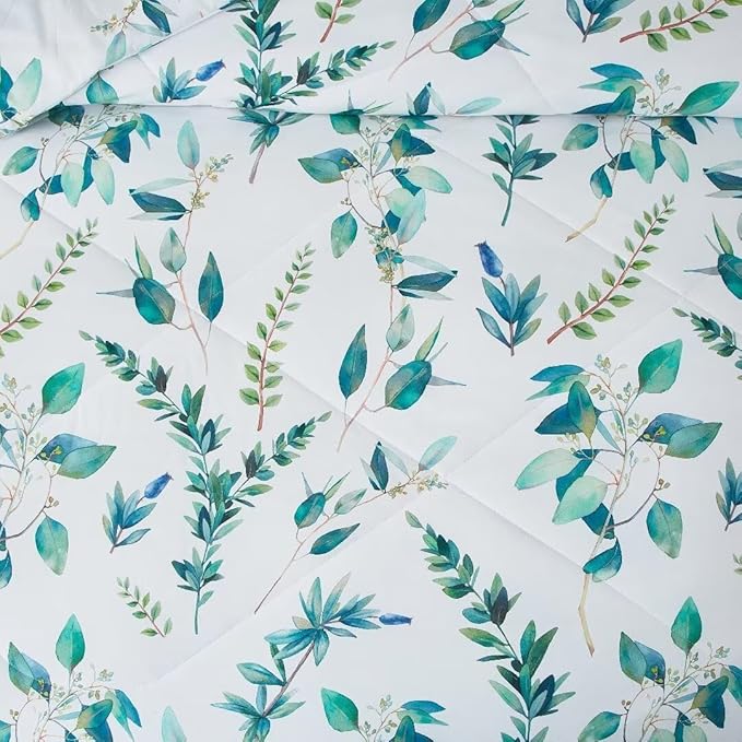 MKXI Rustic Floral Comforter Set White and Blue Full Size Botanical Bedding Comforters Branch Floral Duvet Lightweight Turquoise Leaves Pattern Aesthetic Bed Set 1 Comfortert + 2 Pillowcases