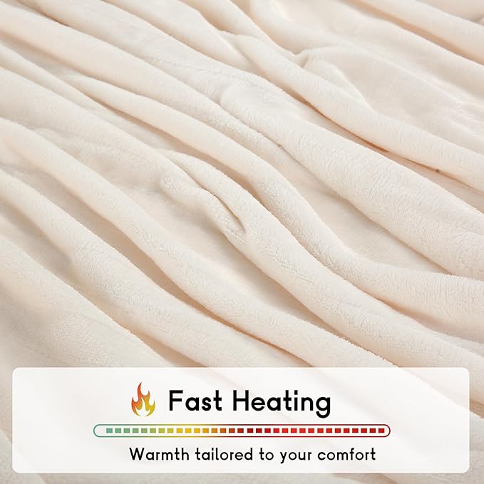 Heated Blanket Electric Blanket Queen Size 84''x90'' with 10 Heating Levels, 1-12 Hour Auto Shut Off, Machine Washable, Dual Controller Soft Warming Blanket for Couch, Bed, Office - White