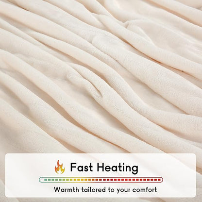 Heated Blanket Electric Blanket Queen Size 84''x90'' with 10 Heating Levels, 1-12 Hour Auto Shut Off, Machine Washable, Dual Controller Soft Warming Blanket for Couch, Bed, Office - White
