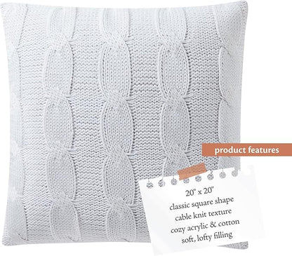 Indigo Ink - Decorative Pillow, Cable Knit Sweater Decorative Pillow, Throw Pillows for Couch or Bed, Boho Home Decor, 20" x 20" (Panther Collection, Off-White)