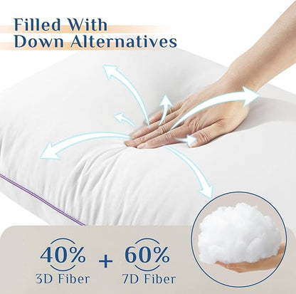 JOLLYVOGUE Pillows Queen Size Set of 1, Washable Supportive Single Bed Pillow with Super Soft Down Alternative Fill, Luxury Fluffy Hotel Quality for Side, Back, and Stomach Sleepers