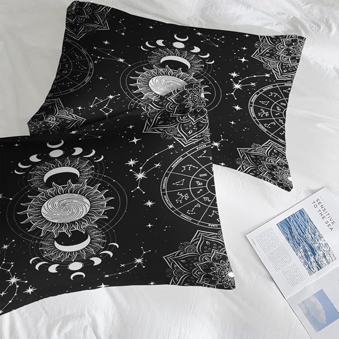 Comforter Set Queen Size, Sun Moon Tarot Vintage 7 Pcs Bedding for Kids and Adults, Boho Bohemian Retro Bed Sheet Sets with Fitted Sheet 2 Pillowcases & 2 Shams for Bedroom Bed Decor