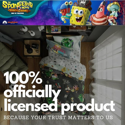 The Spongebob Movie: The Search for Squarepants Bedding Set – Roblox Reward Included - 5 Piece Twin Soft Reversible Comforter & Sheet Set, (Officially Licensed Product) by Franco Kids