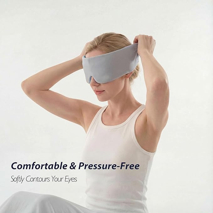 Deep Sleep Eye Mask 3.0 - Adjustable & Light-Blocking with Upgraded Silicone Seal, Dual-Sided Design(Ice-Silk & Wood Fiber), Zero-Pressure & Ultra-Soft for Side Sleepers and Travel (Gray)