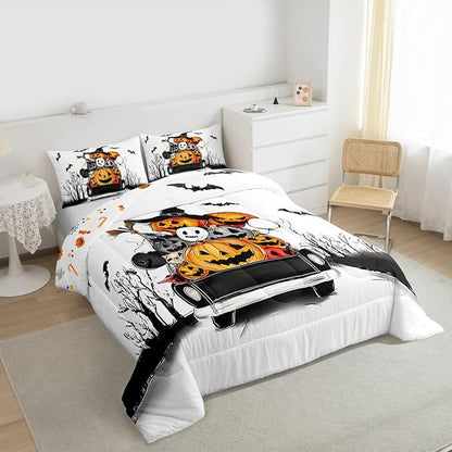 Erosebridal Halloween Decorations Comforter Set, Halloween Pumpkin Bedding Set Twin for Kids Boys Teens Men Gothic Room Decor, Fall Pumpkin Comforter, Black Bat Ghost Orange White Black Quilt