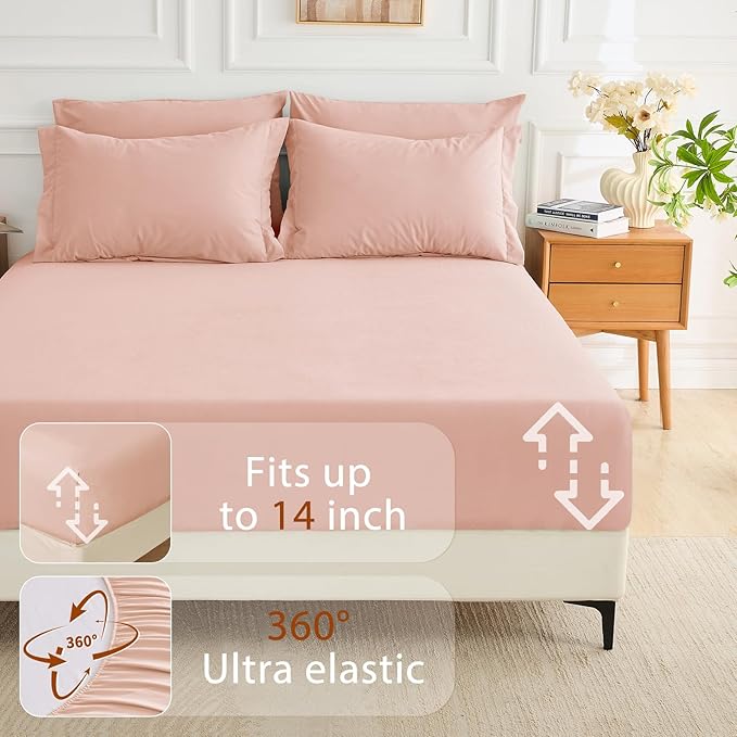 MUXHOMO 5 Pieces Twin XL Comforter Set, Soft Bed in a Bag Twin XL Size, All Season Bedding Set with Comforter, Flat Sheet, Fitted Sheet, Pillowcases & Shams, Rose Gold
