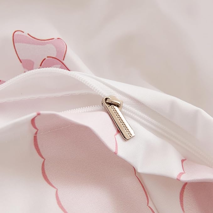 White Twin Comforter Set - Pink Bow Quilt Bedding Set 2 Pieces, Stripes Comforter Set Twin Size, Soft & Lightweight Comforter(68‘’ x 90‘’) for Girl All Season & 1 Pillowcase(30‘’x20‘’)