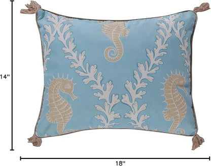 Levtex Home - Kailua - Decorative Pillow (14X18in.) - Seahorse - Teal Blue, Cream and Taupe - Feather Filled