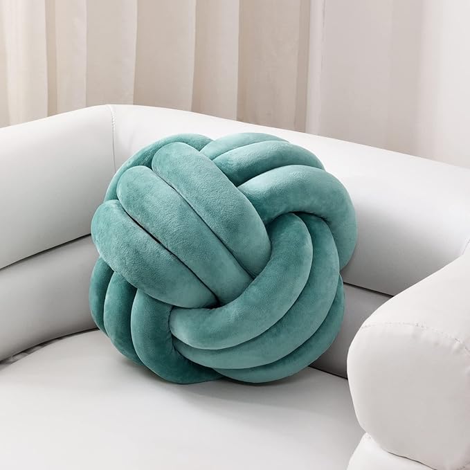 Sioloc Soft Knot Ball Pillows,Round Throw Pillow Cushion Home Decoration Plush Pillow,Throw Knotted Pillow Handmade Round Plush Pillow（10.6inches,Teal）