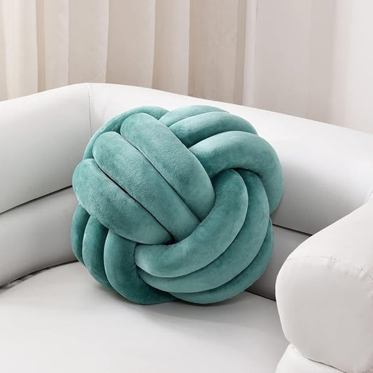 Sioloc Soft Knot Ball Pillows,Round Throw Pillow Cushion Home Decoration Plush Pillow,Throw Knotted Pillow Handmade Round Plush Pillow（10.6inches,Teal）