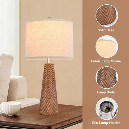 Terpsichore Nightstand Lamp Bedside Lamps Set of 2 Vintage Rustic Farmhouse Table Lamp 3 Way Dimmable Horizontal Stripe Light,for Living Room Bedroom,USB A+C (Brown, Hing 24 Inch)