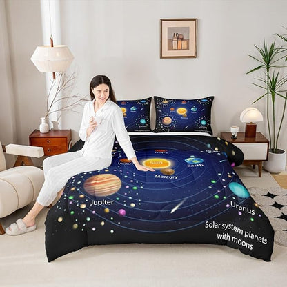 Feelyou Outer Space Comforter Set Boys Universe Planet Bedding Set for Kids Boys Girls Galaxy Comforter Planet Quilt Set 1 Comforter Set with 2 Pillowcases King Size