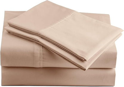 Peru Pima 415 Thread Count Percal King Sheet Set - 100% Peruvian Pima Cotton, 4 Piece (Flat, Fitted, 2 Pillowcases) - Cooling, Crisp, Deep Pocket, Hotel Quality Bedding - Latte