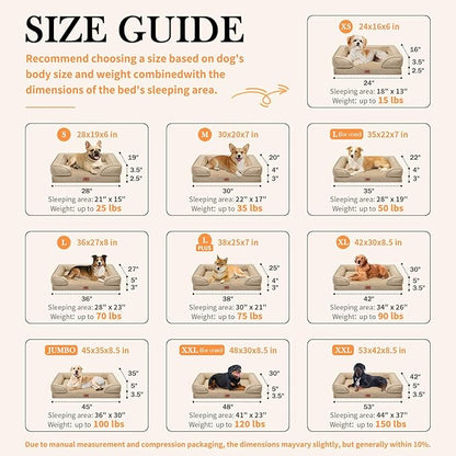 Comfort Expression Orthopedic Dog Bed for Small Dogs 24x16 Inch, Waterproof Supportive Egg Crate Foam Small Pet Bed with Removable Bolster, Dog Couch with Washable Cover & Non-Slip Bottom, Light Brown