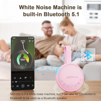 White Noise Sound Machine for Sleeping Adults & Baby, Portable Noise Machine with 24 Soothing Sounds, Bluetooth 5.1, Battery Powered, 3 Timer Settings, Memory Function for Home, Office, Travel (Pink)