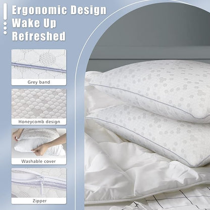 HIMOON Shredded Memory Foam Pillows, Medium Firm Queen Size Pillows 2 Pack,Couples Bed Pillows for Side Back Stomach Sleepers Set of 2