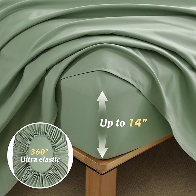 Luxudecor Queen Comforter Set 7 Pieces Bedding Sets,Olive Green Floral Comforter and Sheet Set,Soft Microfiber Bed in a Bag for All Seasons (Olive Green,90"x90")