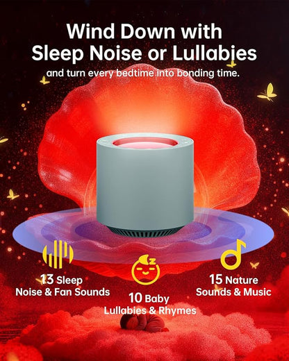 Sleep Sound Machine: Red Light Therapy White Noise Machine with 38 Soothing Sounds & Calming Womb Soother Shusher, Memory Function, Dimmable Nursery Night Light with Timer for Baby Adult Gift (Slate)