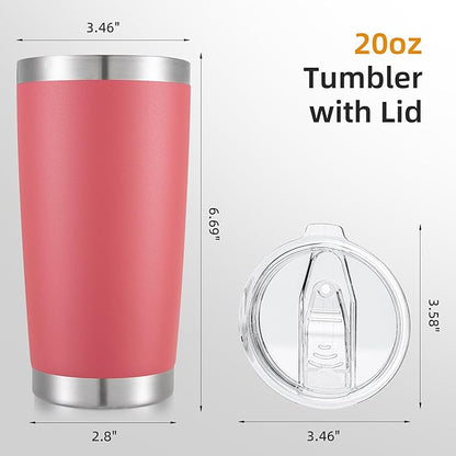 20 oz Tumbler Bulk with Lid Stainless Steel Insulated Tumblers Double Wall Vacuum Coffee Mug Powder Coated Tumbler Cups for Cold and Hot Drinks, Tropical Pink, 6 pack