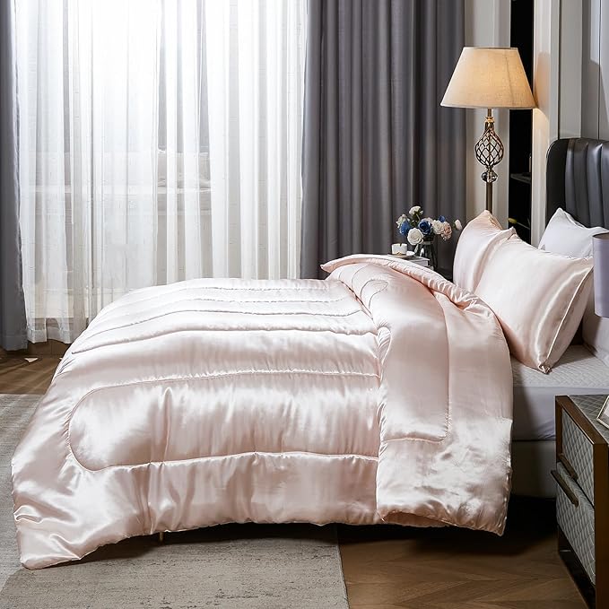 Satin Comforter Set King Silk Like Pink Bedding Set Luxury Hotel Silky Bed Home Deocr Sexy Silky Down Comforter Light Pink Bed Set