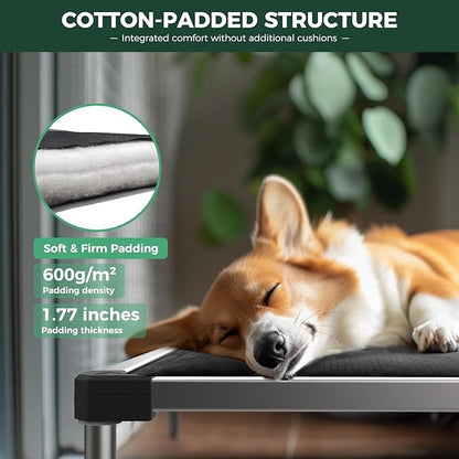 FXW TitanNest Chew-Proof Elevated Dog Bed, Raised Cot for Indoor/Outdoor/Camping Use, Durable & Washable Padded Pet Bed with Exclusive Reuseable Cover for Small Dogs, 35.0" L x 22.0" W x 4.5" H, Black