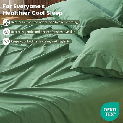 100% Linen Sheet Set Cal King Size Extra Deep Pocket Fits 18-24 Inch Mattress, Breathable & Soft, Smooth 6-Piece Set for Thick Mattresses Hotel Luxury Bedding（Cal King, Sage Green）