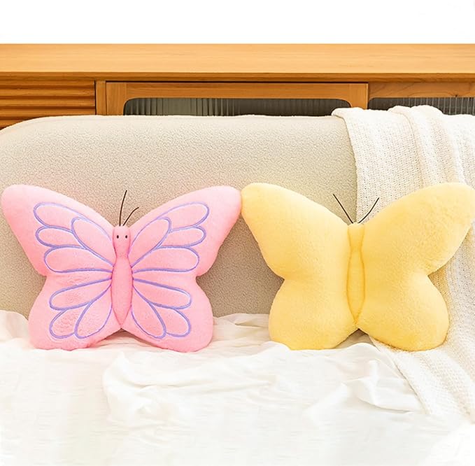 PEACH CAT Butterfly Pillow Decorative Butterfly Shaped Throw Pillows 16" x 12" Soft Plush Cushion Decor for Bedroom Living Room Sofa Couch Pink