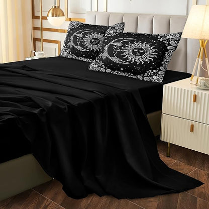 Sun and Moon Comforter Set 8 Pcs Black White Paisley Bedding Sets Stars Starry Sky Galaxy Theme Boho Comforter Paisley Floral Exotic Bedding Comforter King Bed in A Bag